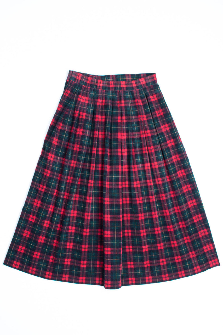 Red & Green Plaid Corduroy Skirt