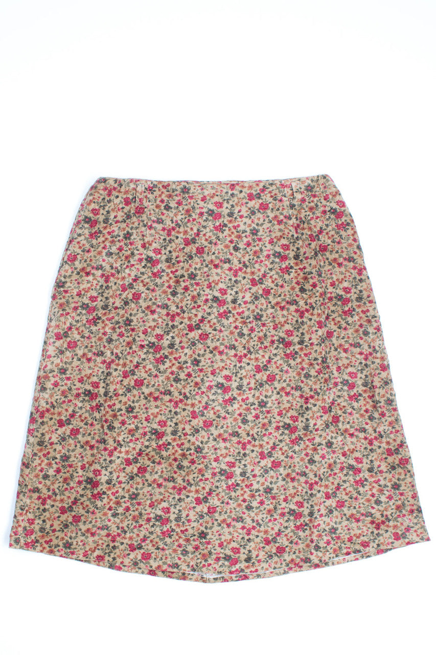 Tan Ditsy Floral Corduroy Skirt