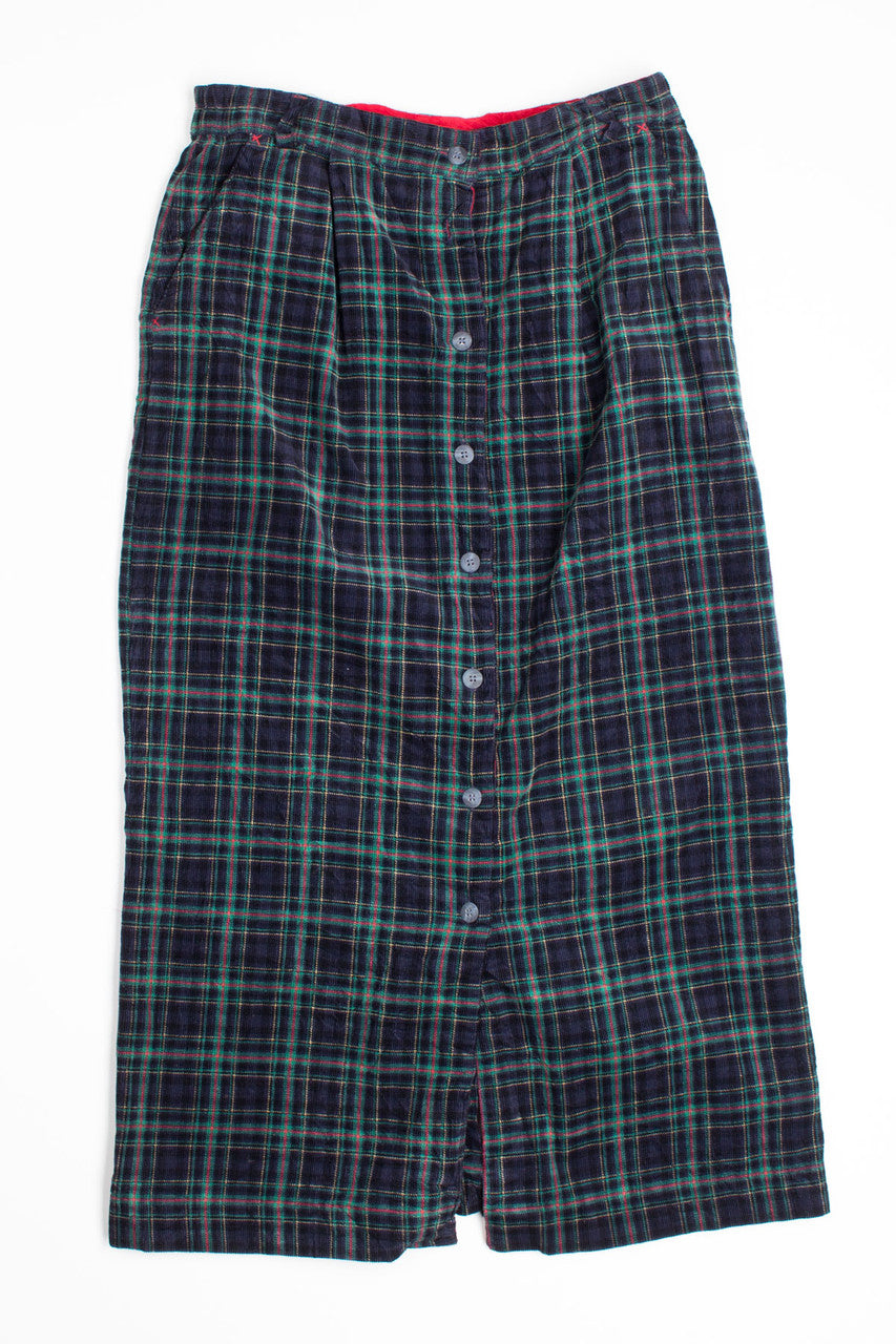 Vintage Green Tartan Button Front Skirt