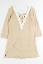 Beige Lace Up Pocket Dress