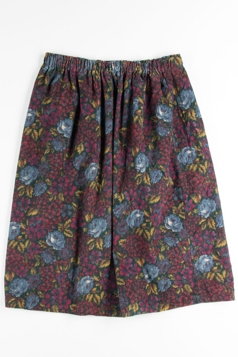 Red & Blue Floral Corduroy Skirt