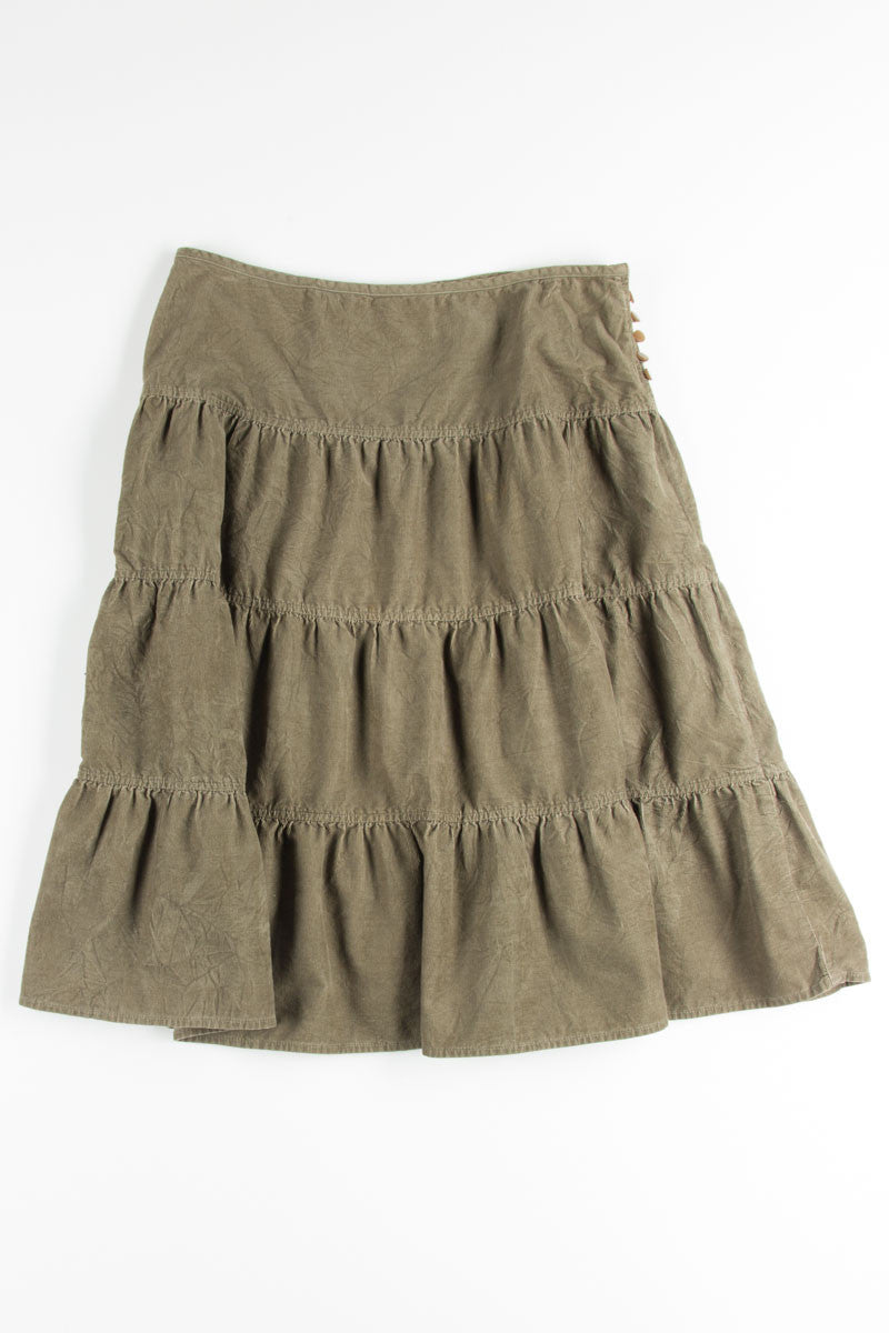 Olive Corduroy Ruffle Skirt