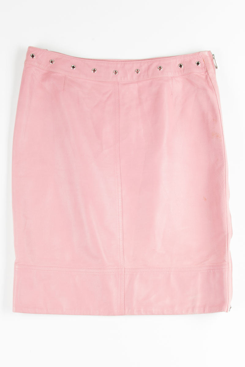 Pink Leather Pencil Skirt
