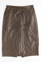 Brown Leather Pencil Midi Skirt
