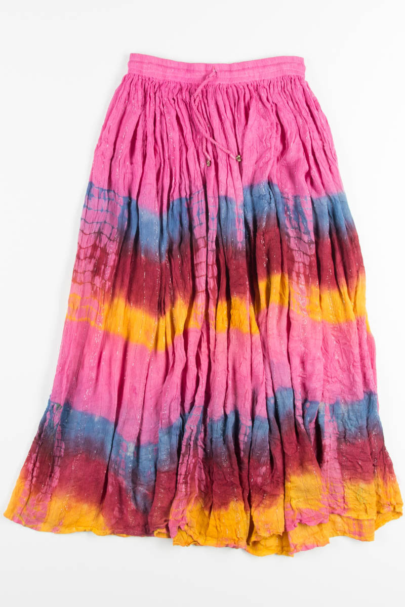 Pink Tinsle Tie Dye Hippie Skirt