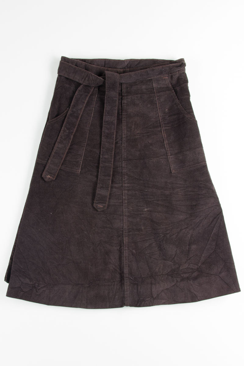 Brown Wrap Waist Corduroy Midi Skirt