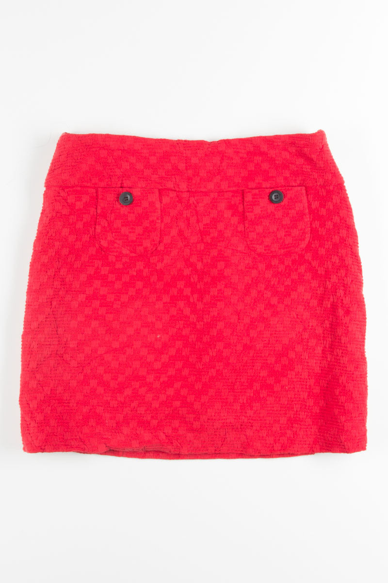 Red Patterned Mini Skirt