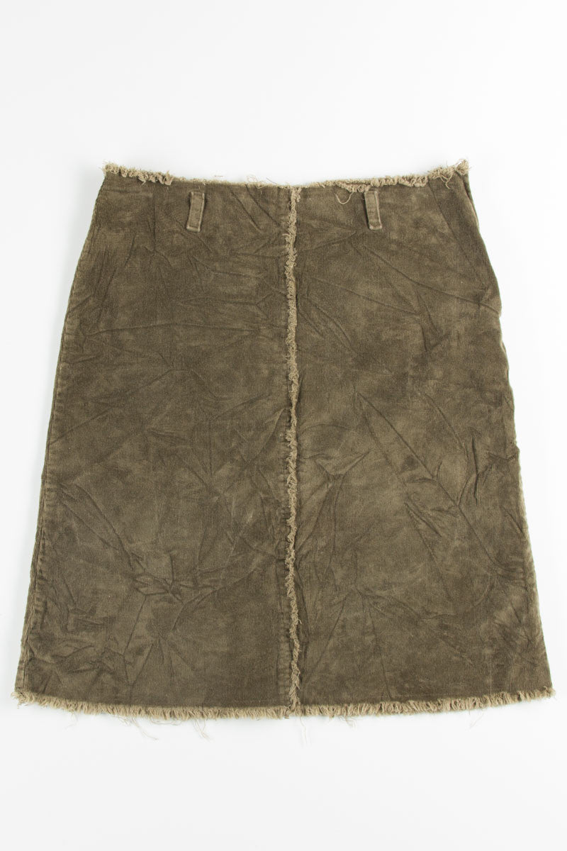 Olive Corduroy Frayed Pencil Skirt