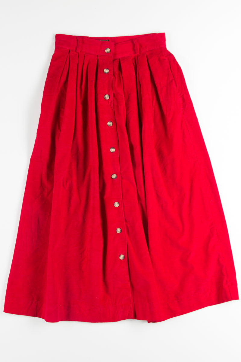 Red Corduroy Button Front Maxi Skirt