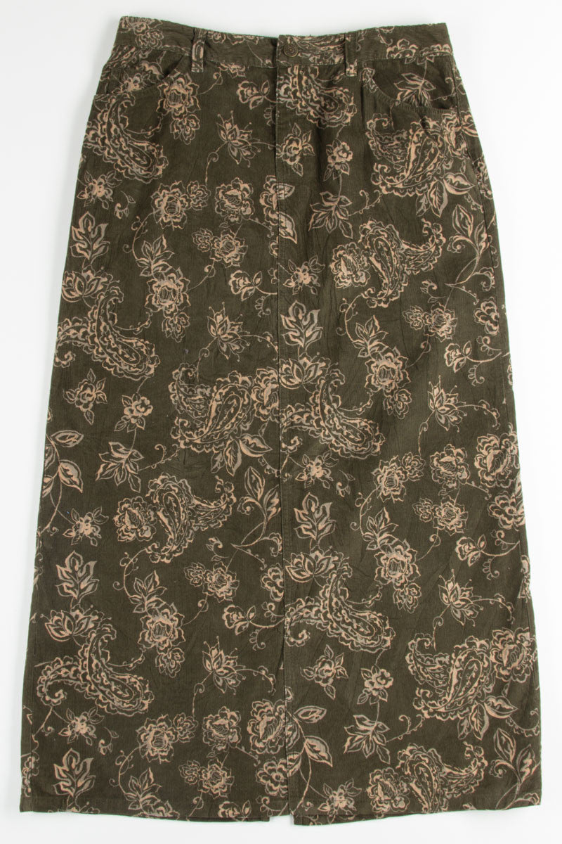 Green Floral Corduroy Maxi Skirt