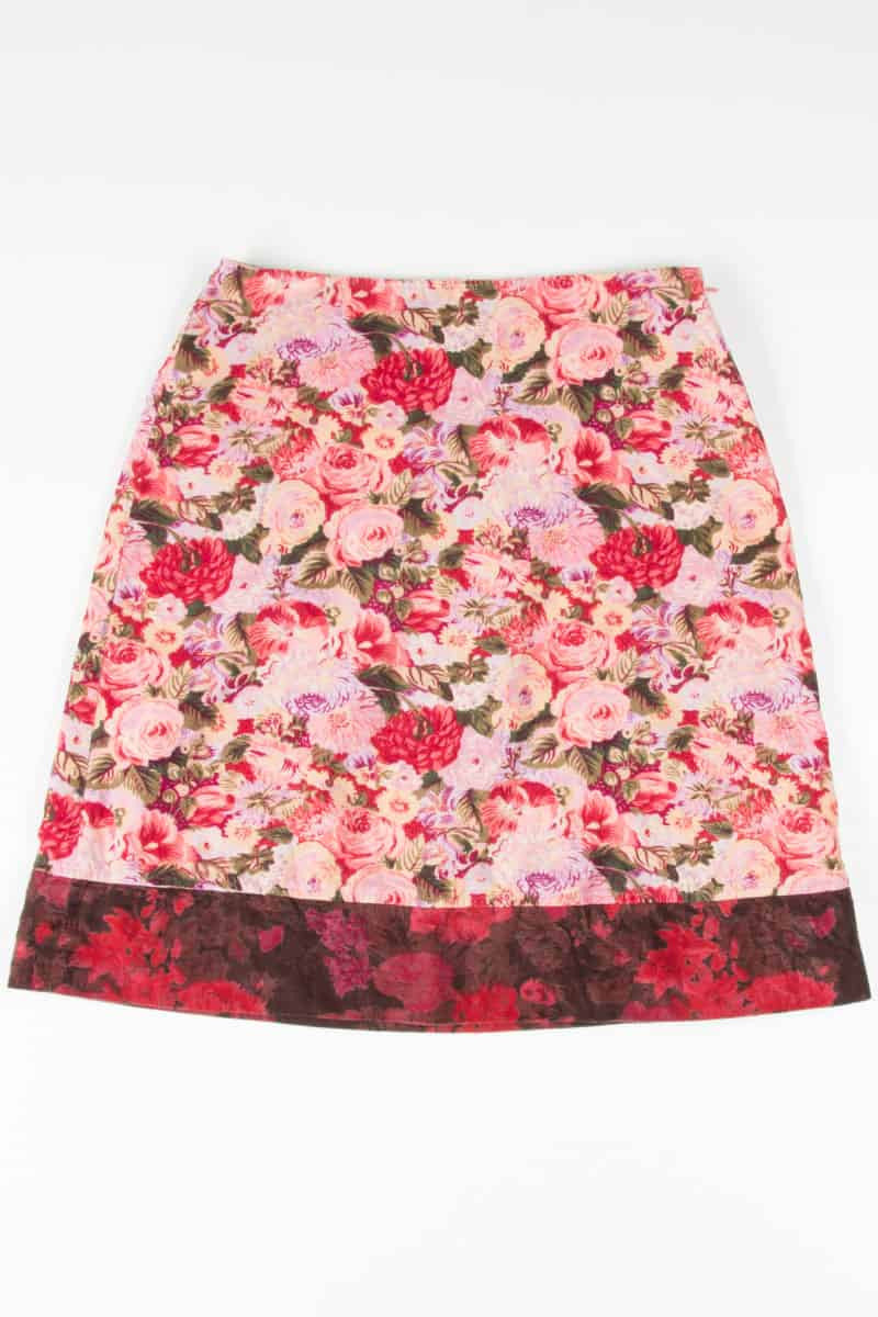 Pink Floral Corduroy Skirt