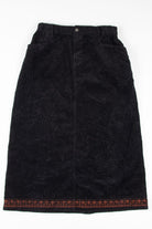 Black Embroidered Corduroy Maxi Skirt