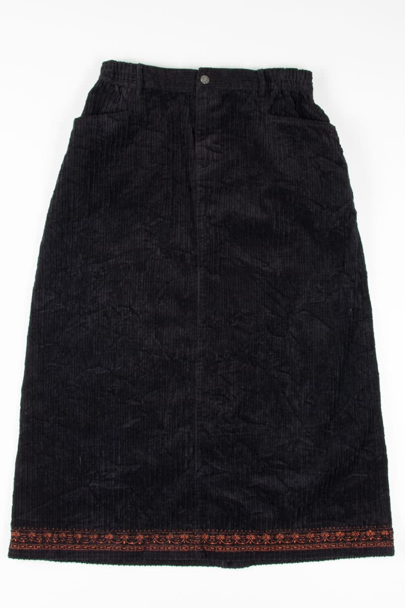 Black Embroidered Corduroy Maxi Skirt
