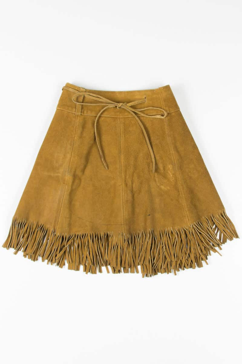 Vintage Wrap Fringe Leather Skirt