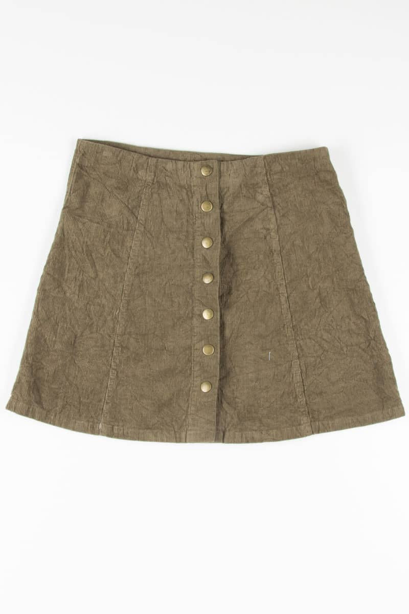 Brown Corduroy Button Front Mini Skirt