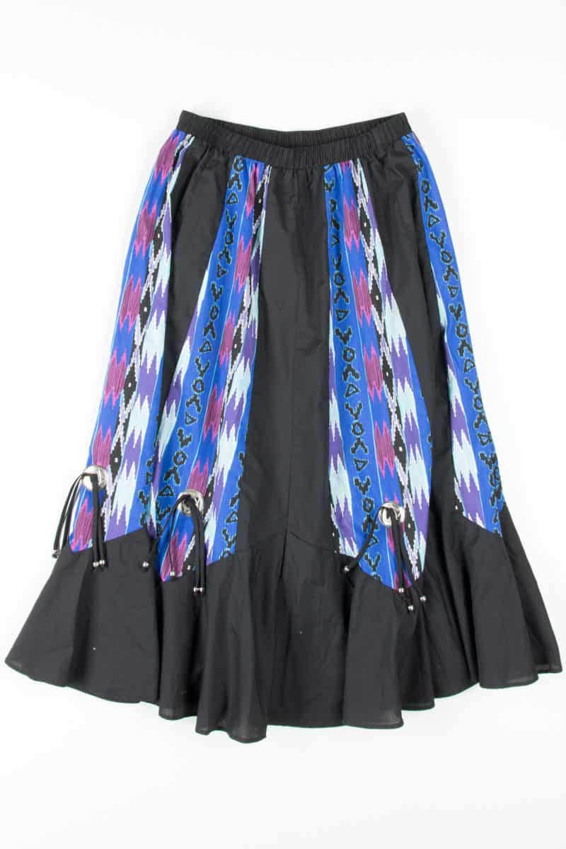 Western Pattern Black Maxi Skirt