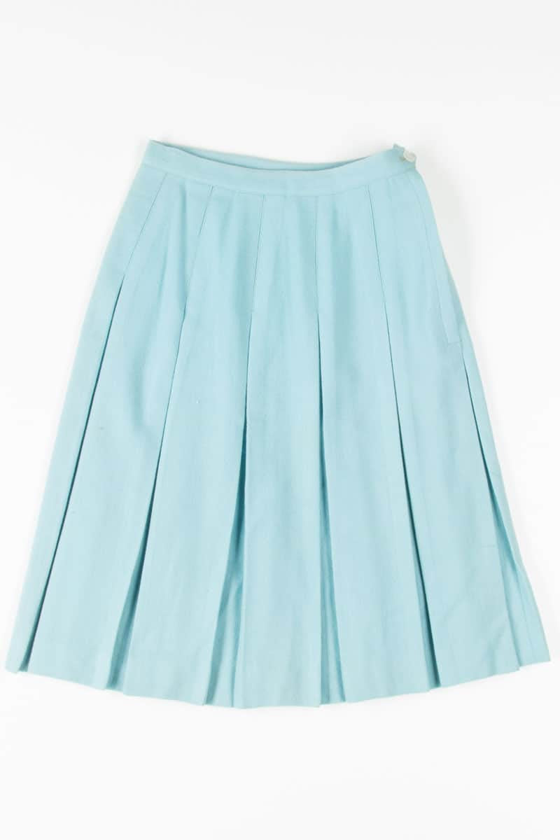 Vintage Blue Pleated Midi Skirt