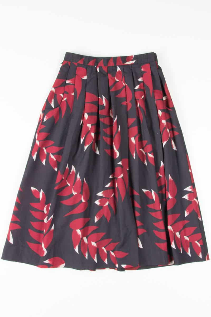 Vintage Navy Leaf Midi Skirt