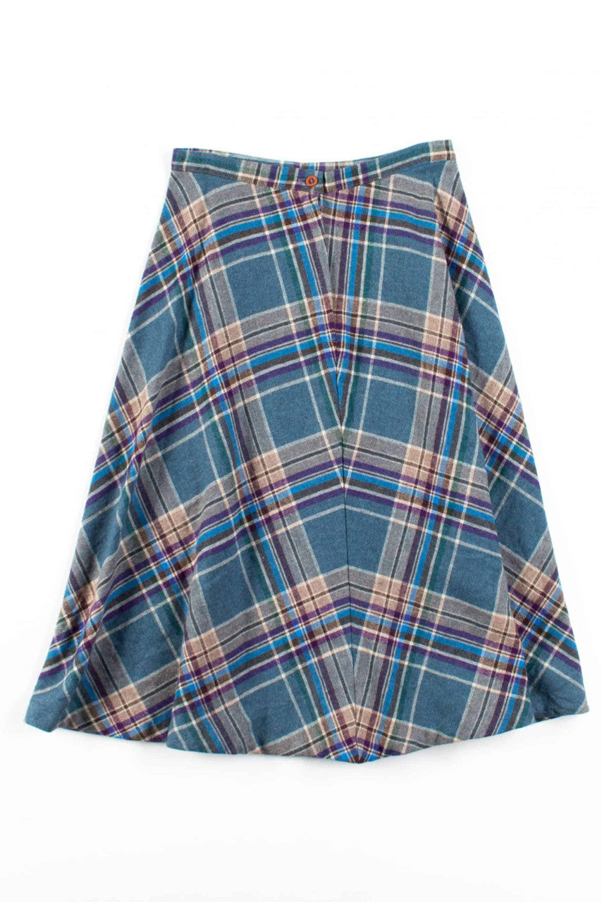 Blue & Purple Plaid Midi Skirt