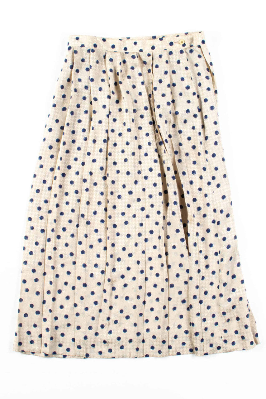 Blue Dotted Pleated Midi Skirt