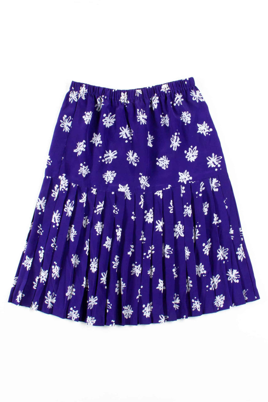 Purple Floral Pleated Skirt