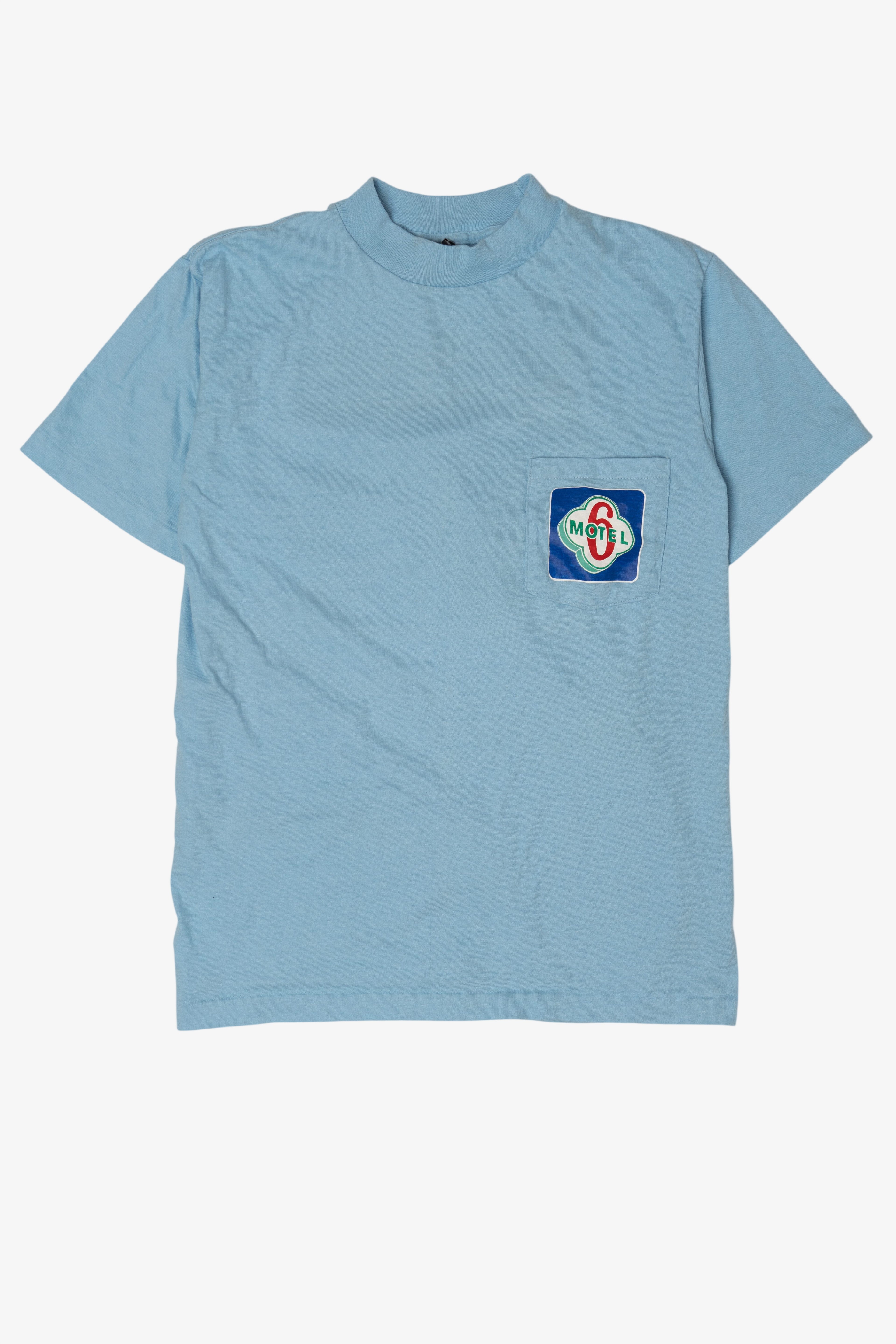 Vintage Light Blue Motel 6 Pocket T-Shirt (1980s)