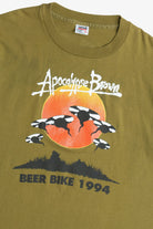 Vintage "Apocalypse Brown Beer Bike 1994" Parody Biking Souvenir T-Shirt (1990s)