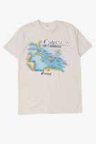Vintage Light Gray "Cruising The Caribbean" Map T-Shirt (1990s)