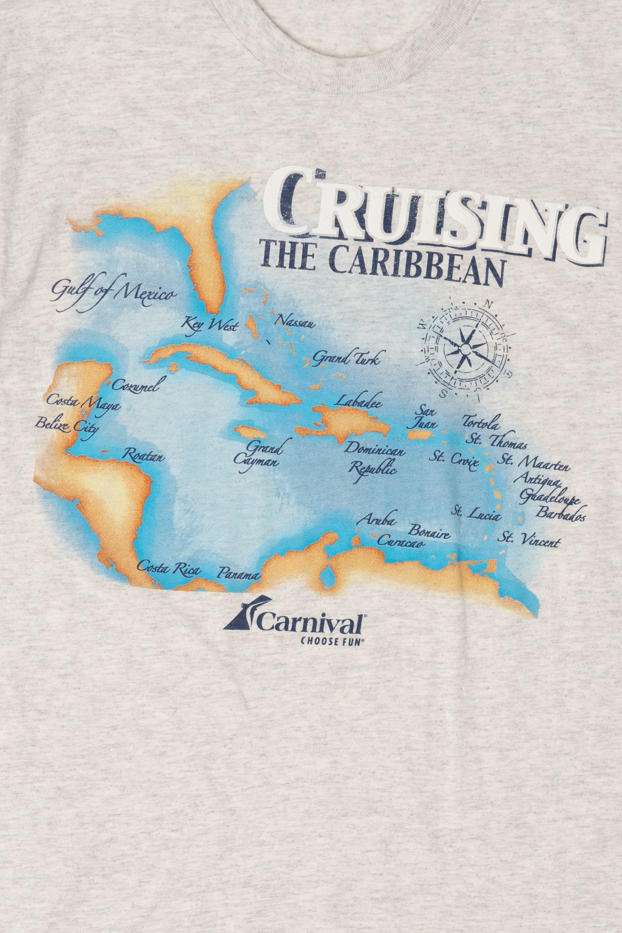 Vintage Light Gray "Cruising The Caribbean" Map T-Shirt (1990s)