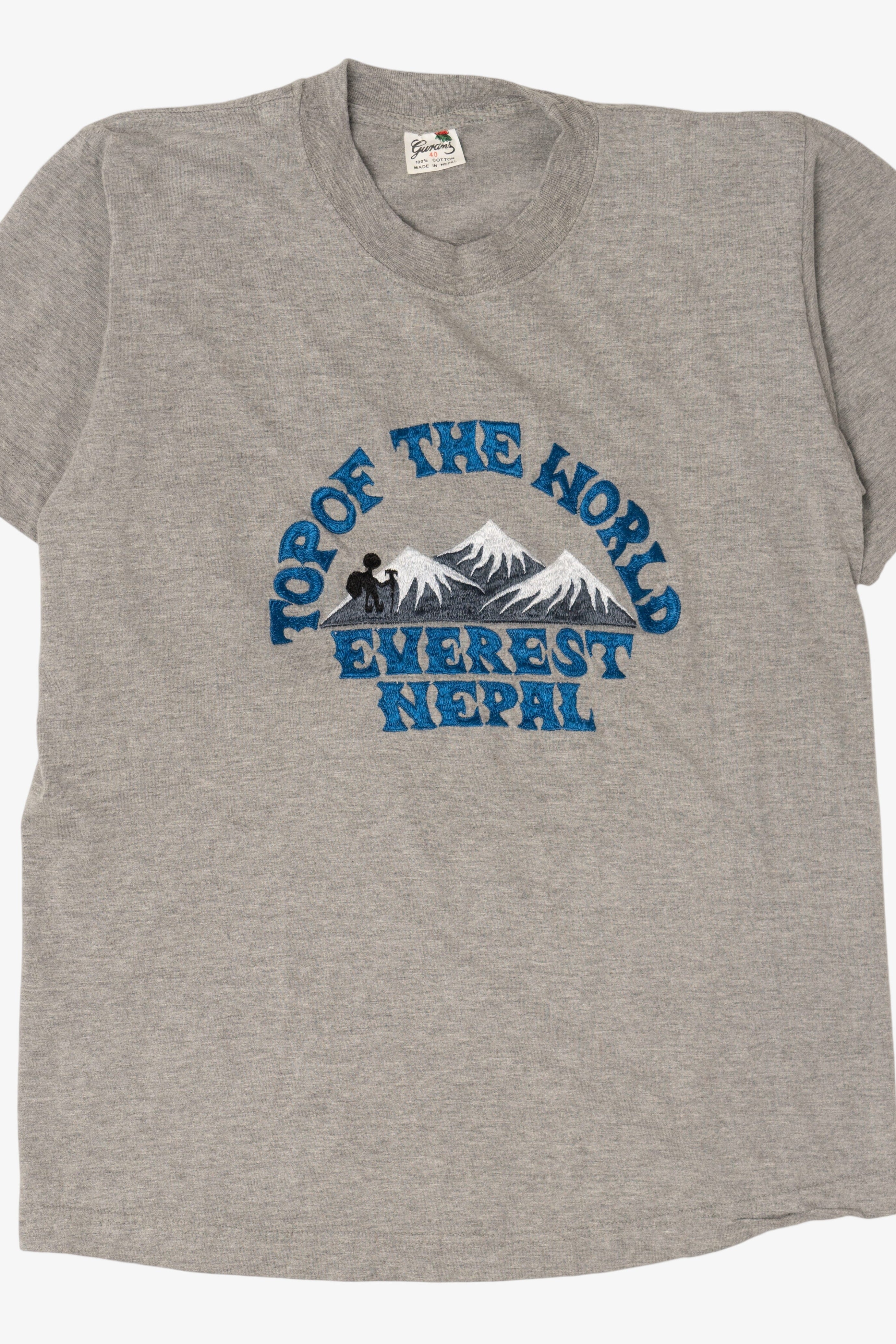 Vintage Gray Embroidered "Top Of The World" Everest Nepal T-Shirt (1990s)