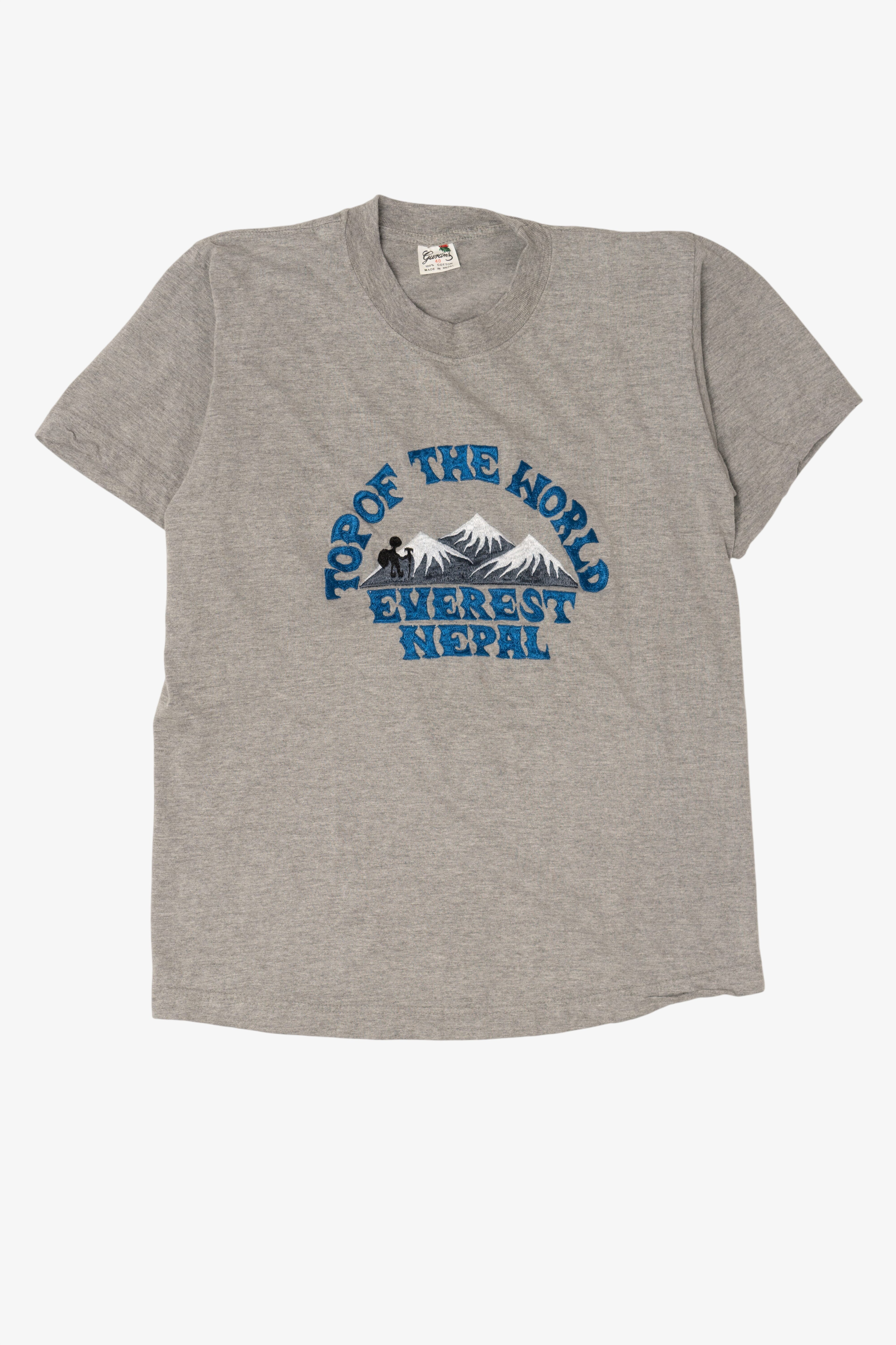 Vintage Gray Embroidered "Top Of The World" Everest Nepal T-Shirt (1990s)