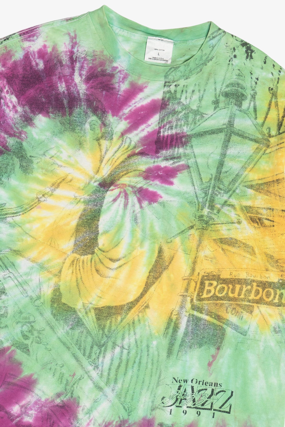 Vintage "New Orleans Jazz 1991" Bourbon Street Tie Dye T-Shirt (1990s)
