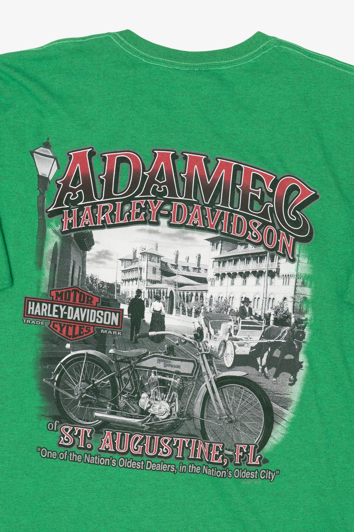 Green Harley Davidson Adamec Of St. Augustine Florida T-Shirt (2010s)