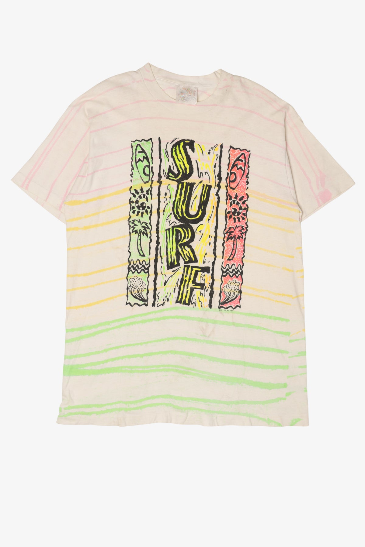 Vintage Pastel Striped "Surf" Single Stitch T-Shirt (1980s)