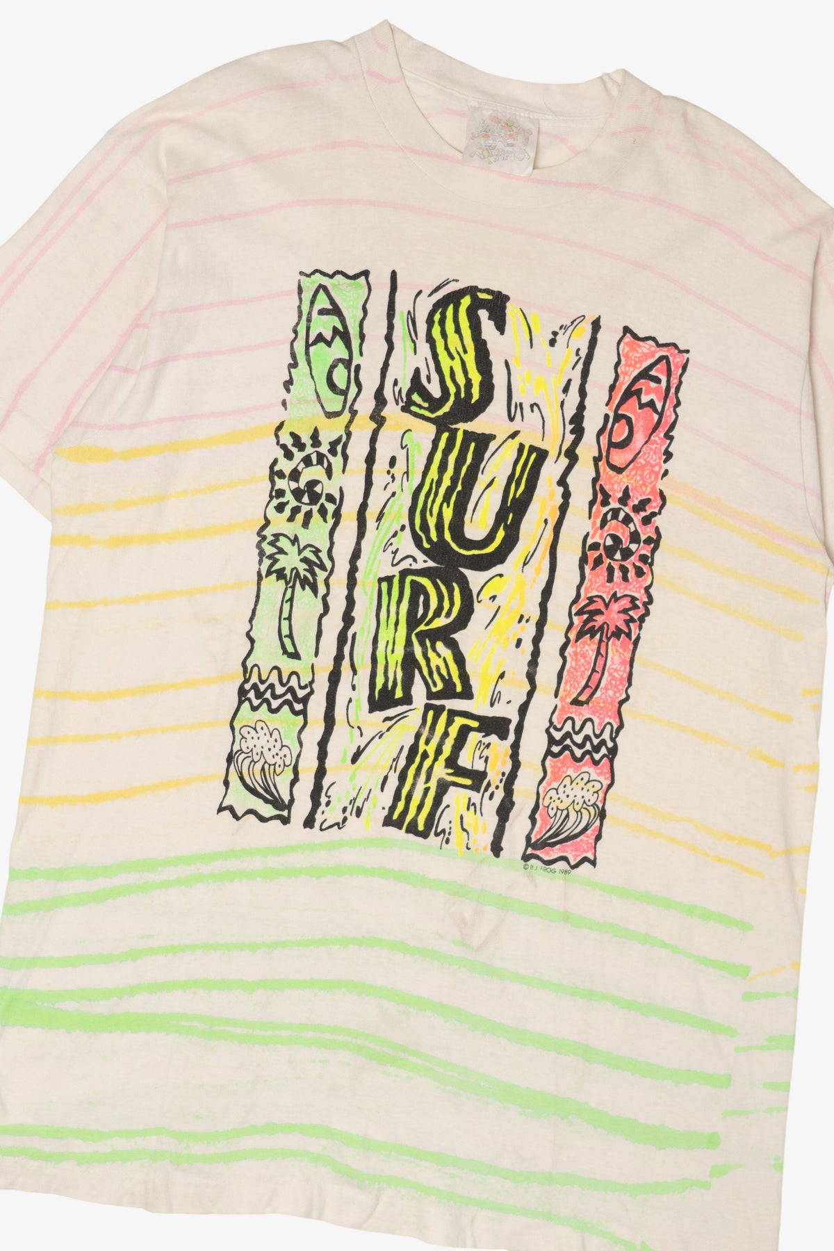 Vintage Pastel Striped "Surf" Single Stitch T-Shirt (1980s)