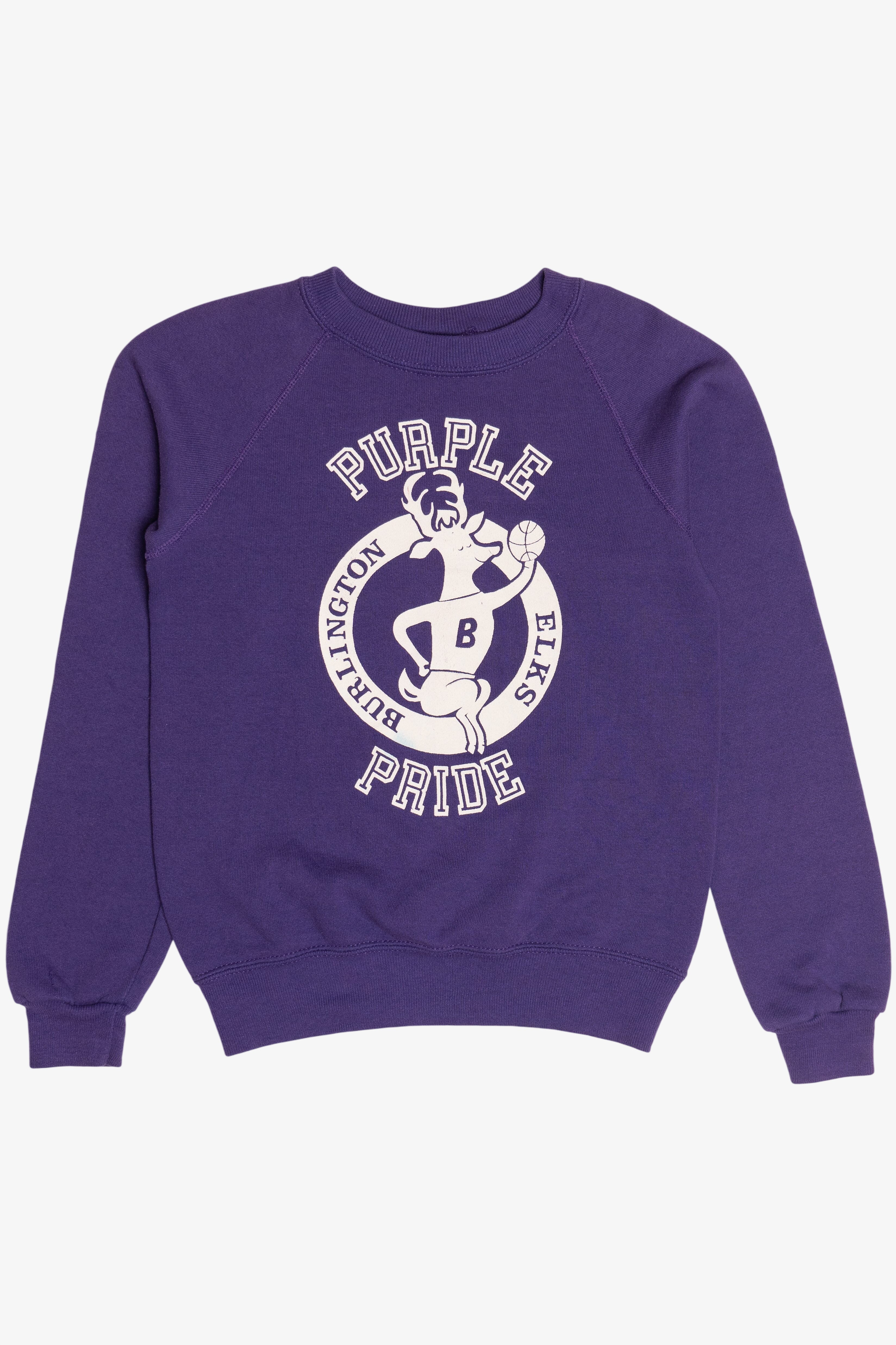 Vintage "Burlington Elks" "Purple Pride" Elk Basketball Mascot Sweatshirt (1990s)