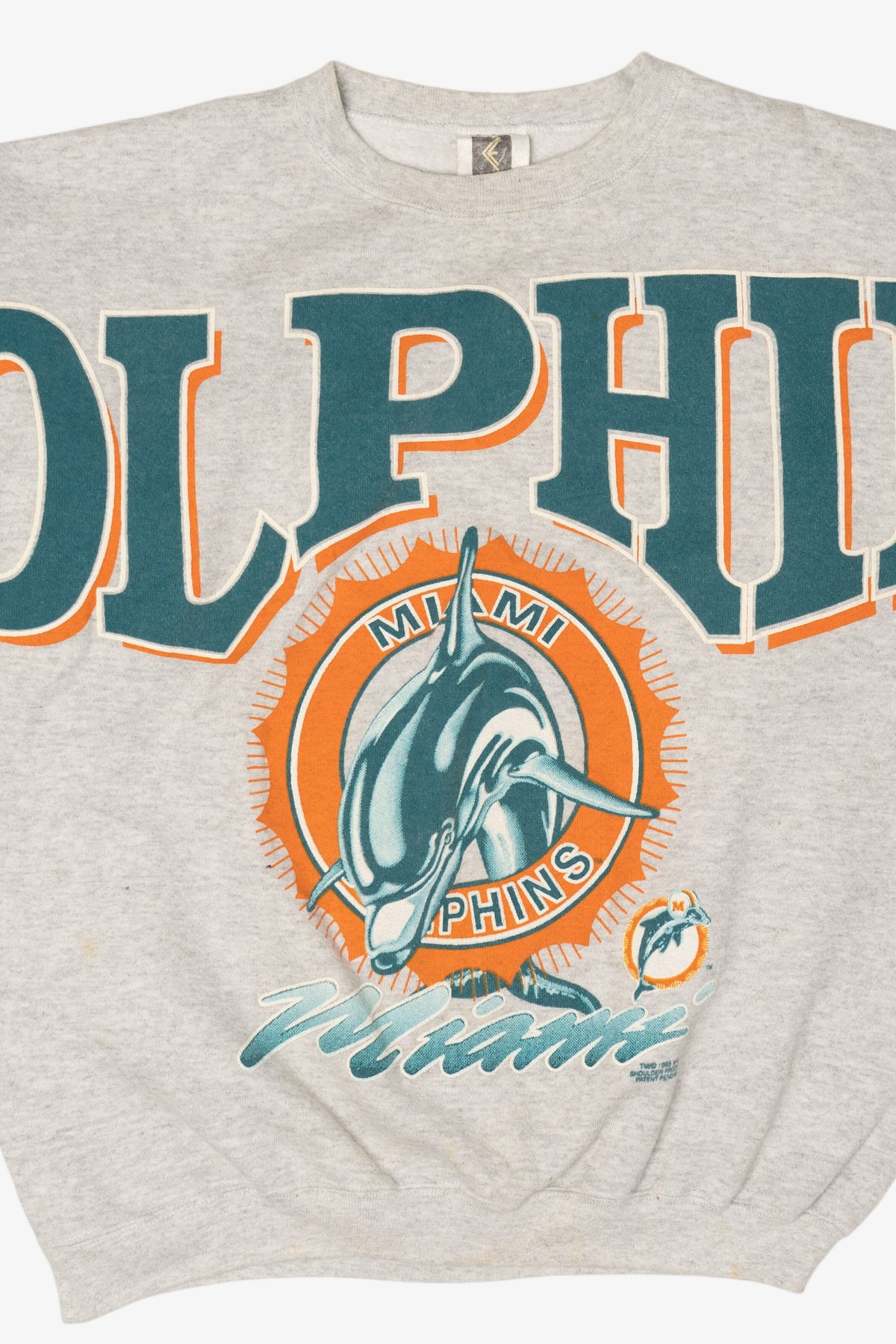 Vintage Light Gray Miami Dolphins Spell Out Sweatshirt (1990s)