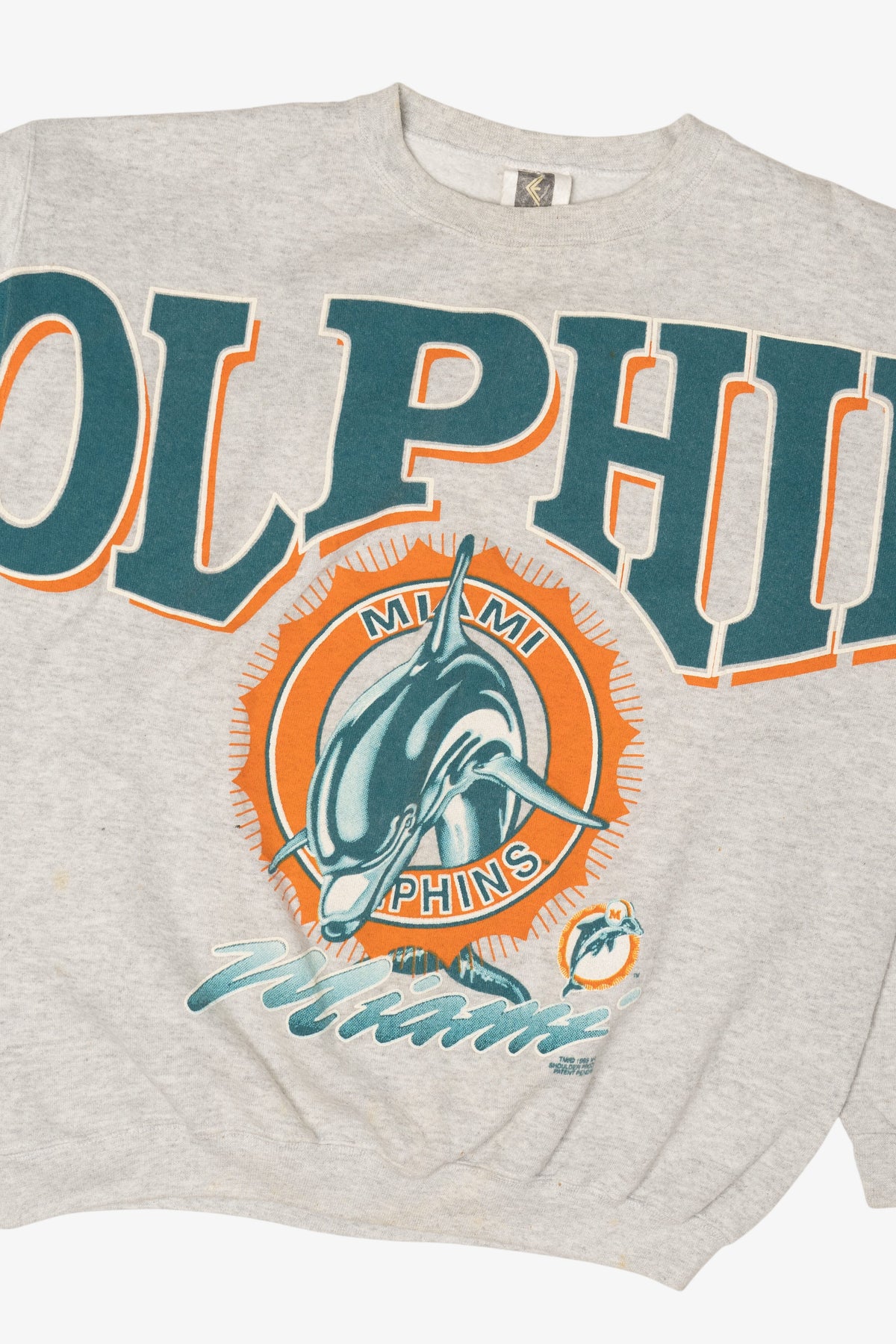 Vintage Light Gray Miami Dolphins Spell Out Sweatshirt (1990s)