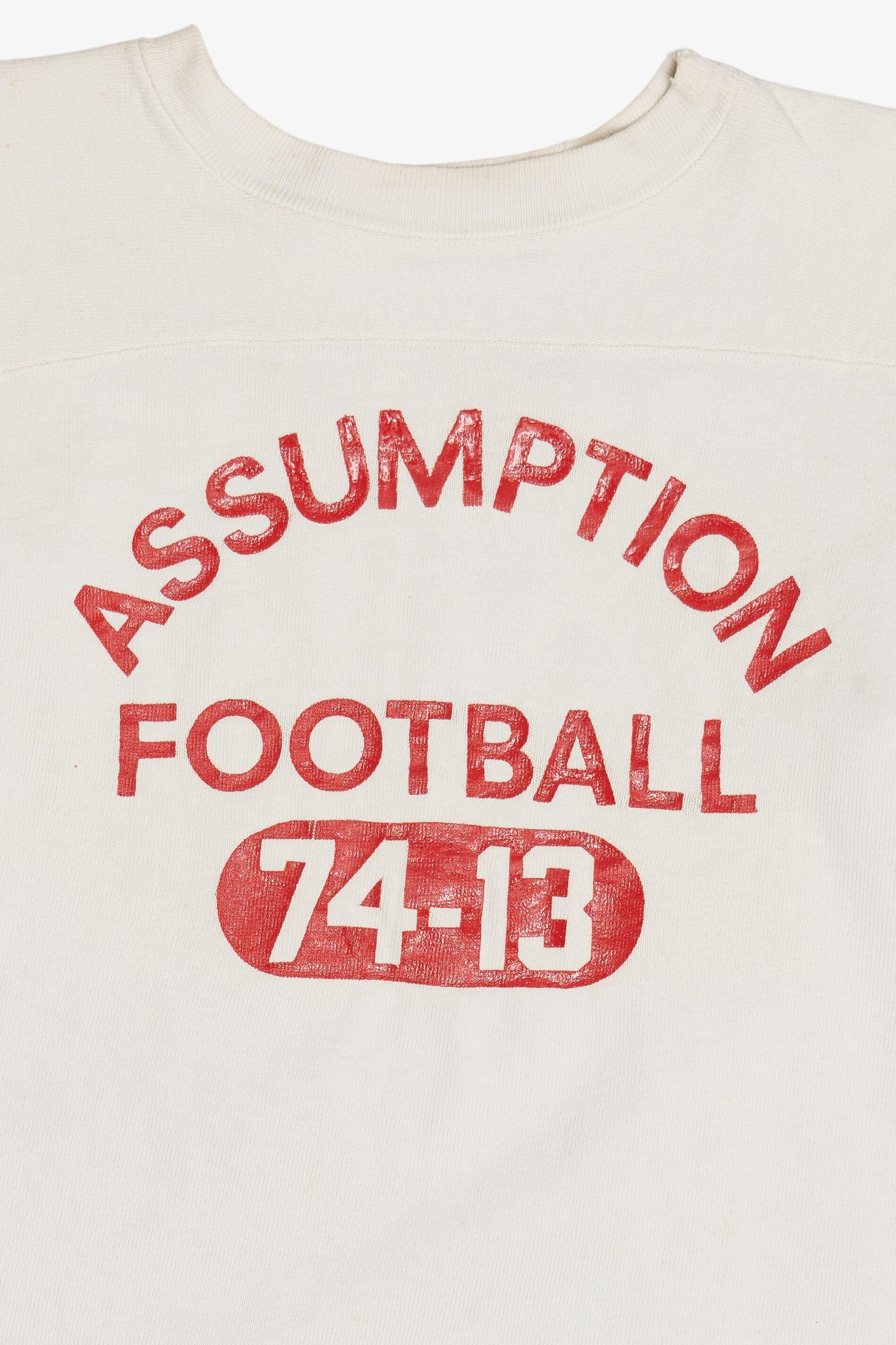 Vintage Champion "Assumption Football" 74-13 Padded Elbow Football Jersey Sweatshirt (1970s)