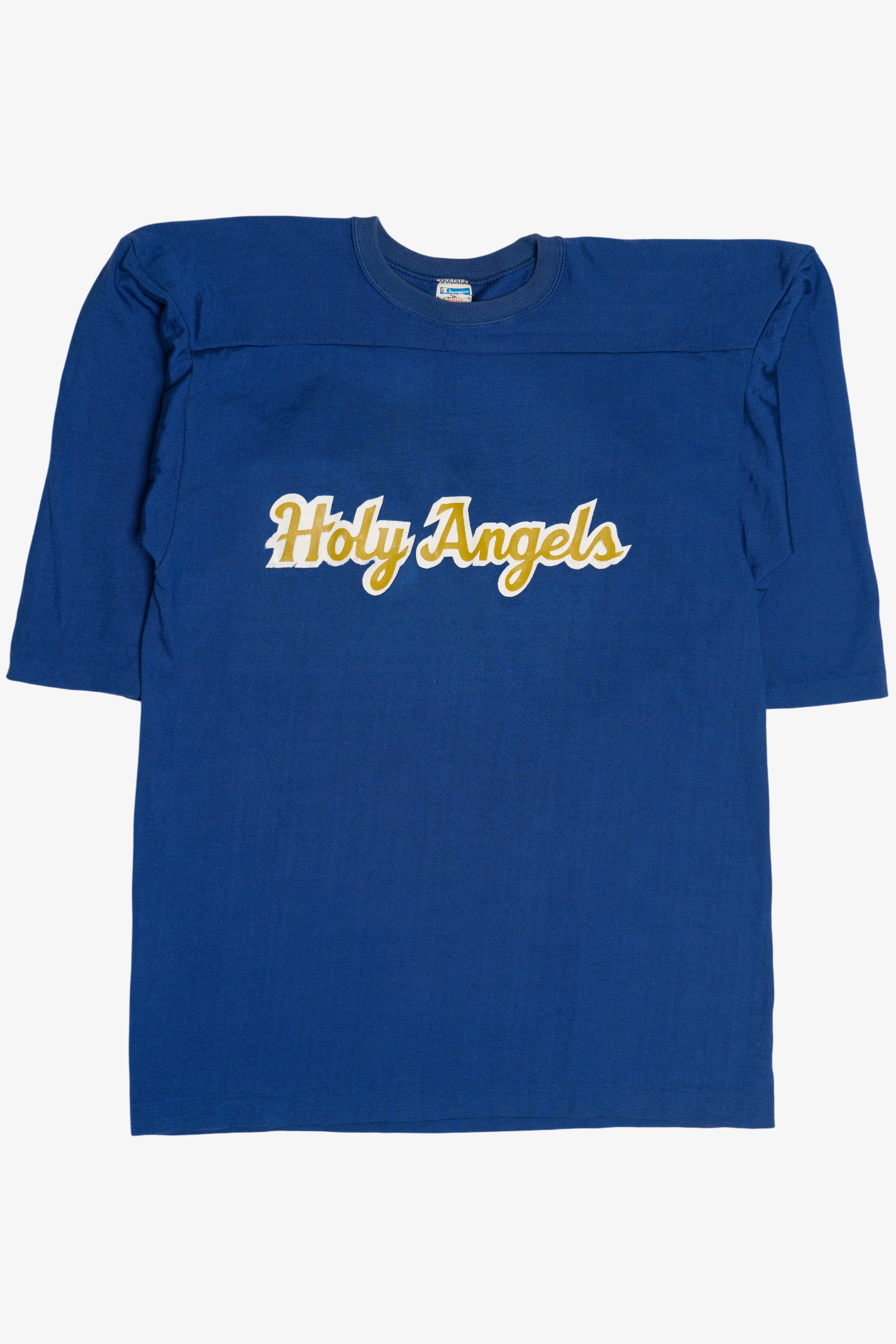 Vintage Champion "Holy Angels" 3/4 Sleeve Football Jersey Sweatshirt (1980s)