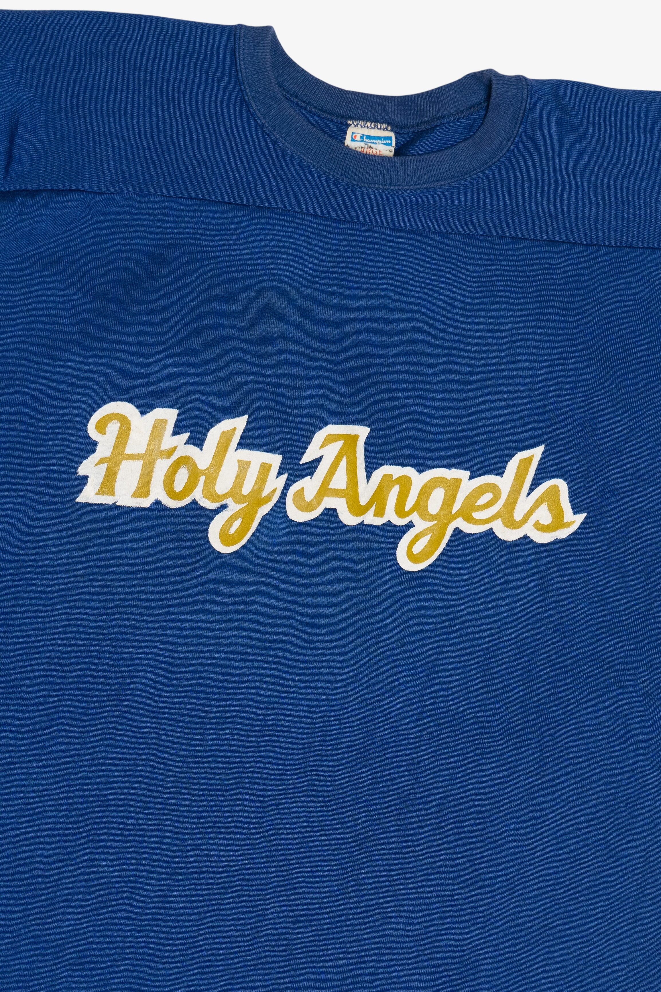 Vintage Champion "Holy Angels" 3/4 Sleeve Football Jersey Sweatshirt (1980s)