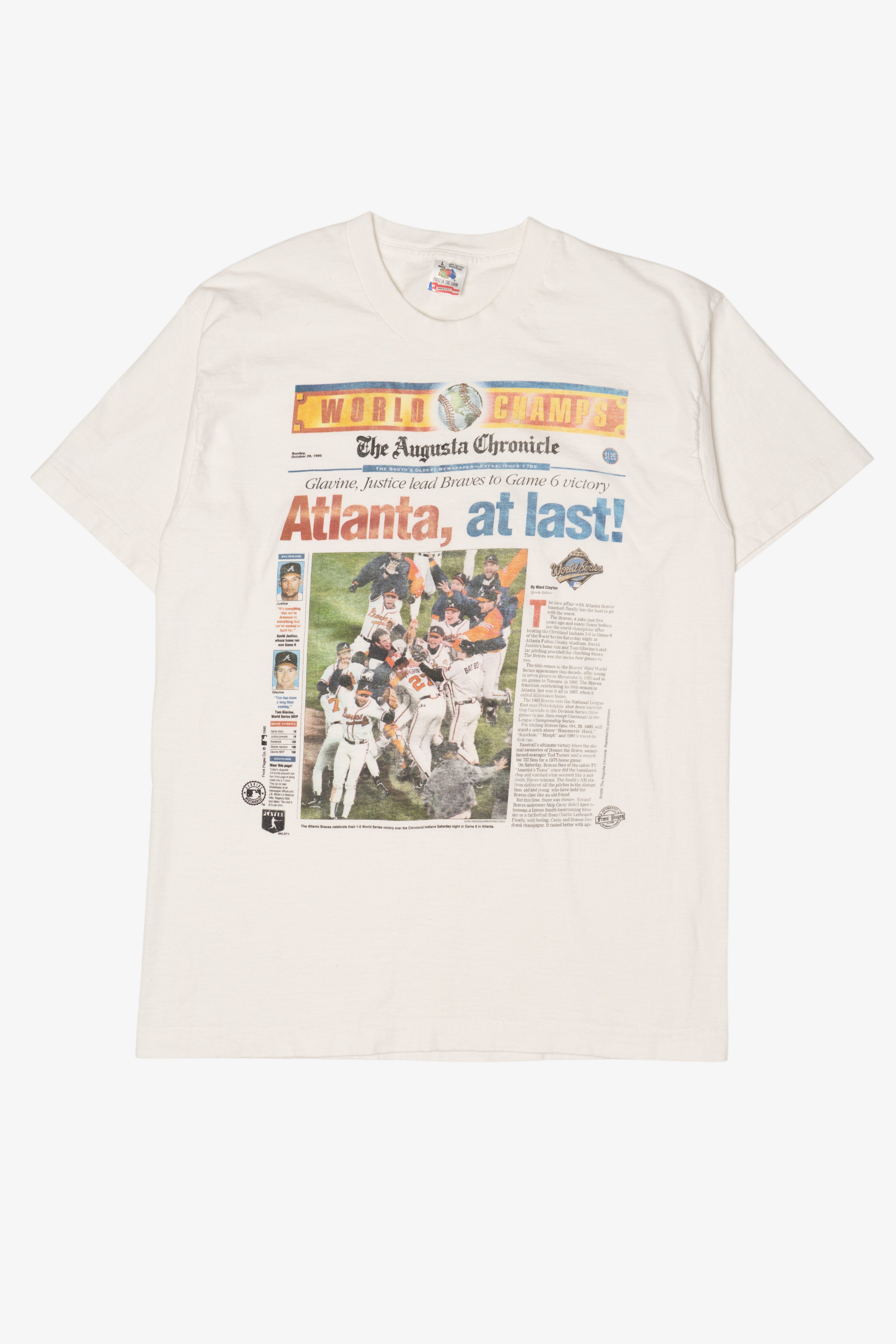 Vintage "Atlanta At Last" Newspaper Print Braves MLB T-Shirt (1990s)