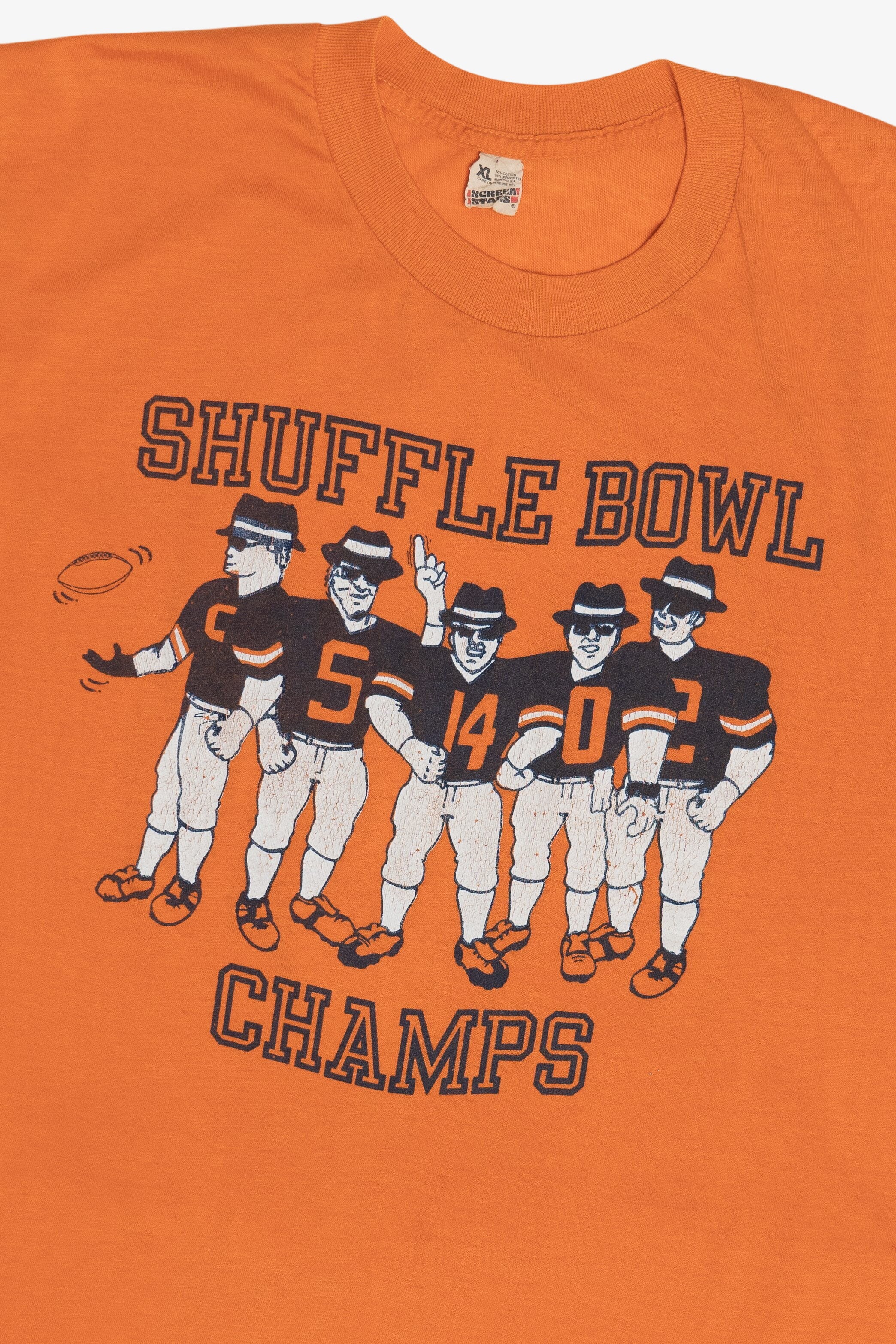 Vintage Distressed Football "Shuffle Bowl Champs" Paper Thin T-Shirt (1980s)
