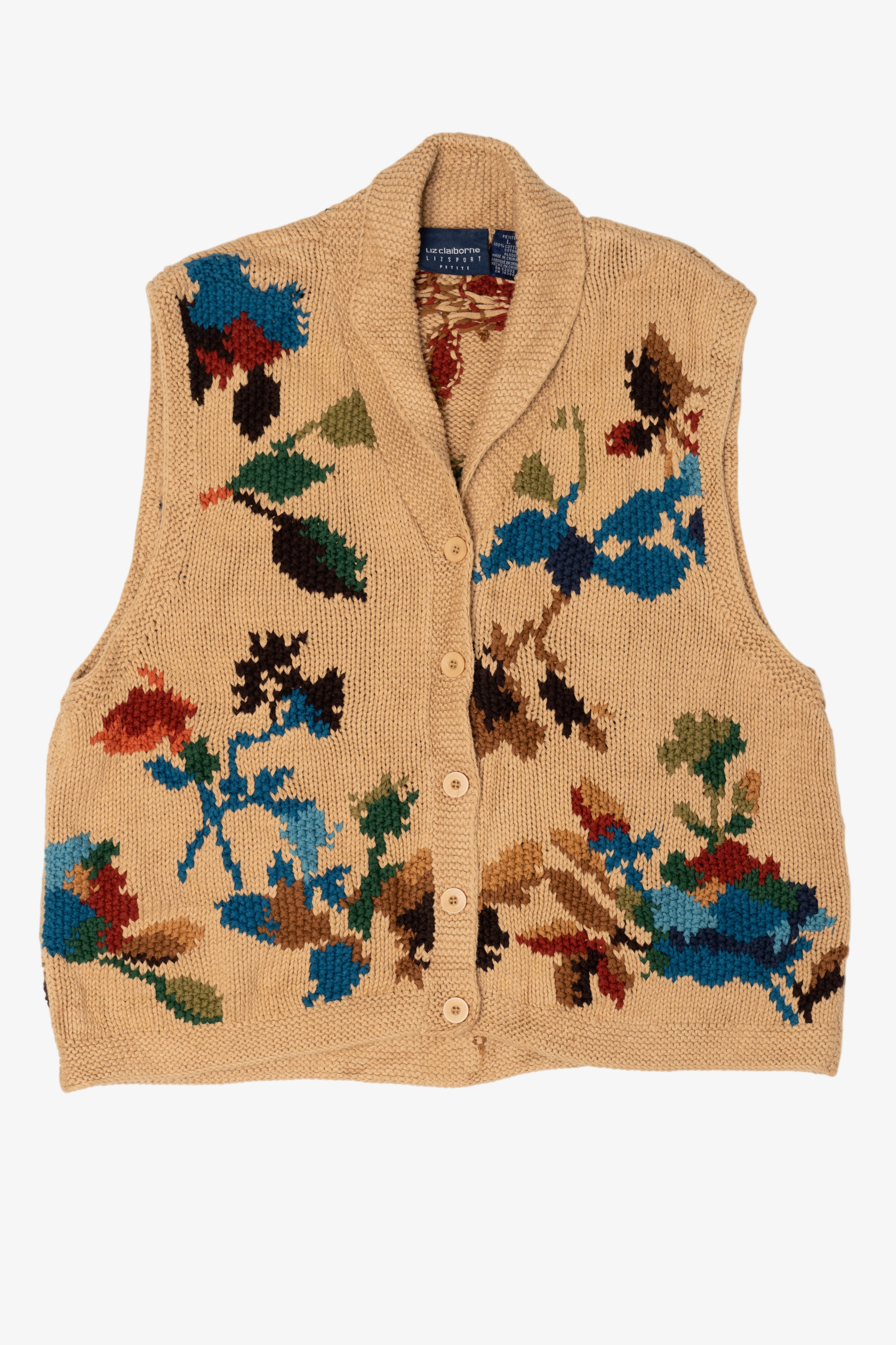 Vintage Beige Liz Claiborne Floral Sweater Vest (2000s)