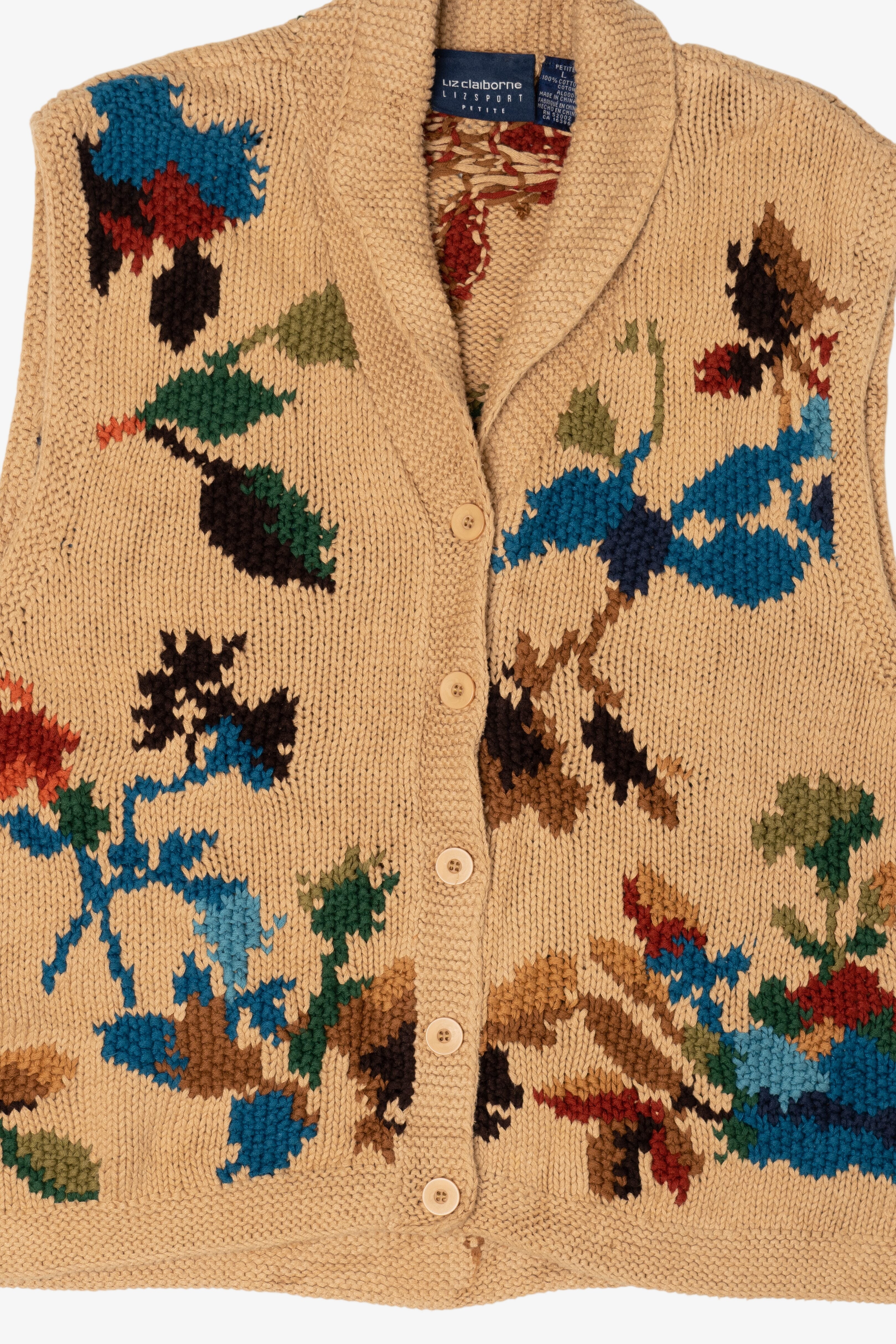 Vintage Beige Liz Claiborne Floral Sweater Vest (2000s)