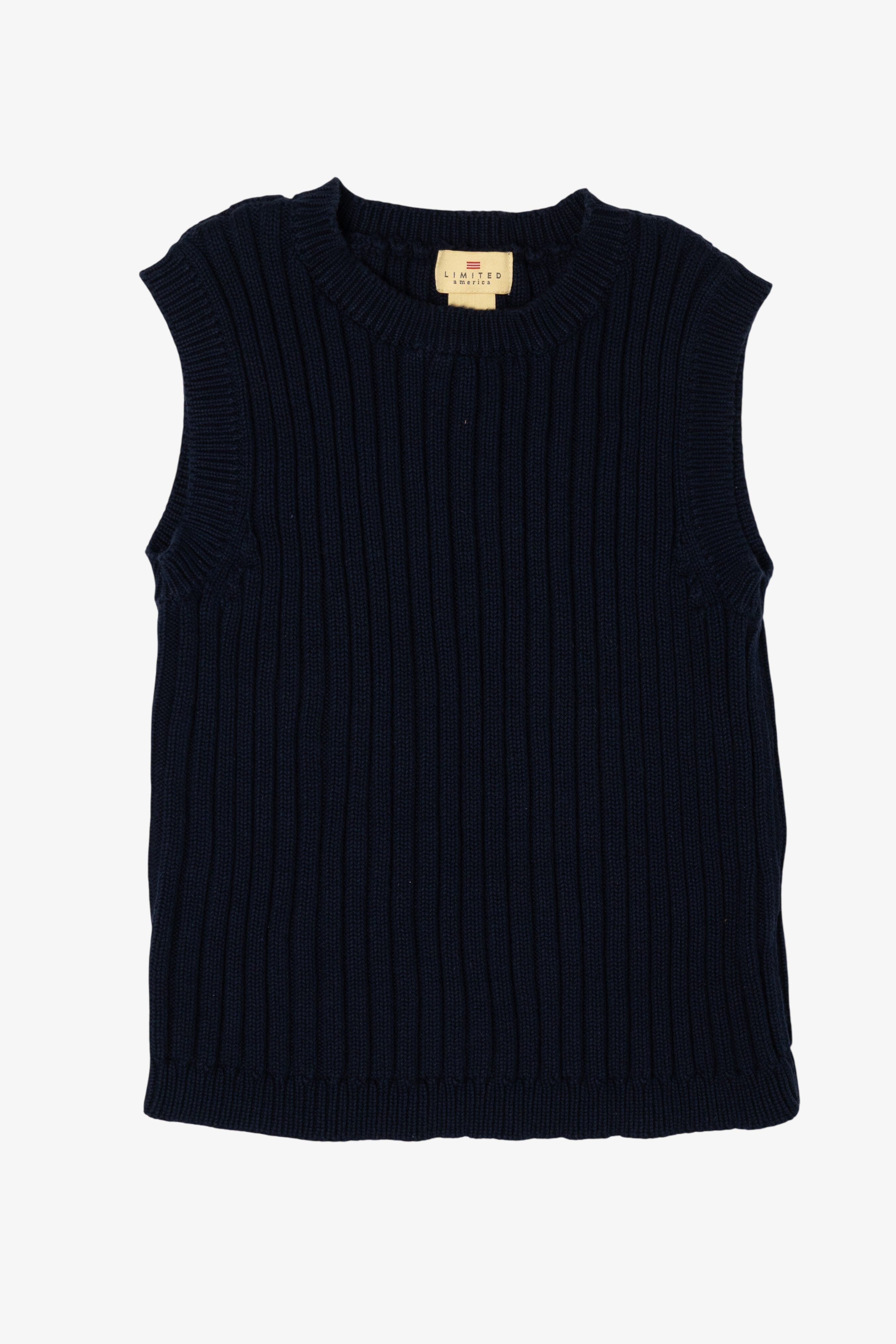Vintage Navy Blue Limited America Ribbed Sweater Vest (1990s)