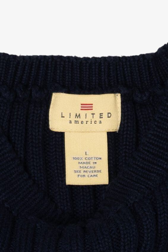 Vintage Navy Blue Limited America Ribbed Sweater Vest (1990s)