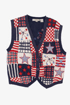 Vintage Hand Knit Red White And Blue America Stars Vest (1990s)