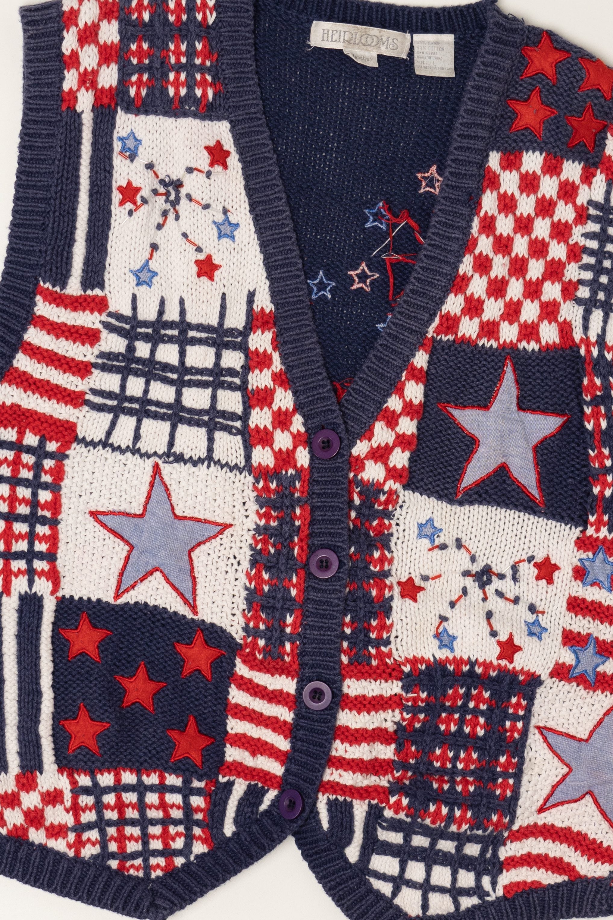 Vintage Hand Knit Red White And Blue America Stars Vest (1990s)