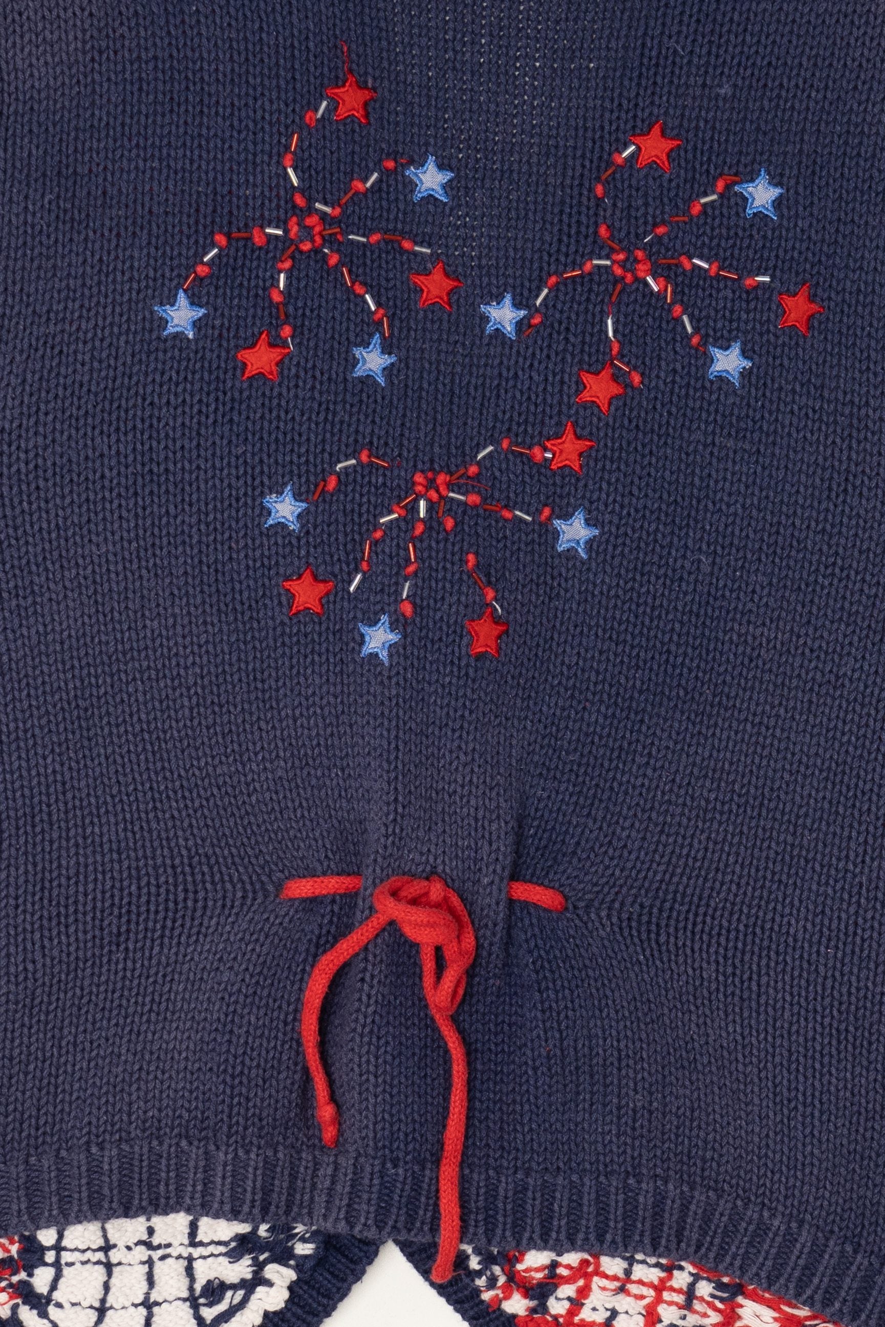 Vintage Hand Knit Red White And Blue America Stars Vest (1990s)